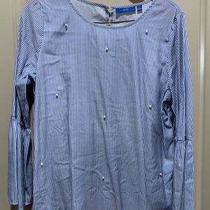Blue stripped blouse with pearls